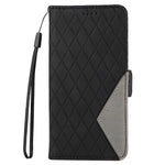 For iPhone 6 / 6s / 7 / 8 / SE (2020) / SE (2022) Rhombus Imprinted Stand Cover Color Splicing Phone Leather Wallet Case