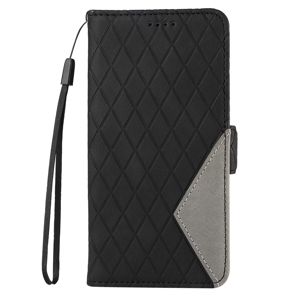 For iPhone 6 / 6s / 7 / 8 / SE (2020) / SE (2022) Rhombus Imprinted Stand Cover Color Splicing Phone Leather Wallet Case