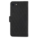 For iPhone 6 / 6s / 7 / 8 / SE (2020) / SE (2022) Rhombus Imprinted Stand Cover Color Splicing Phone Leather Wallet Case
