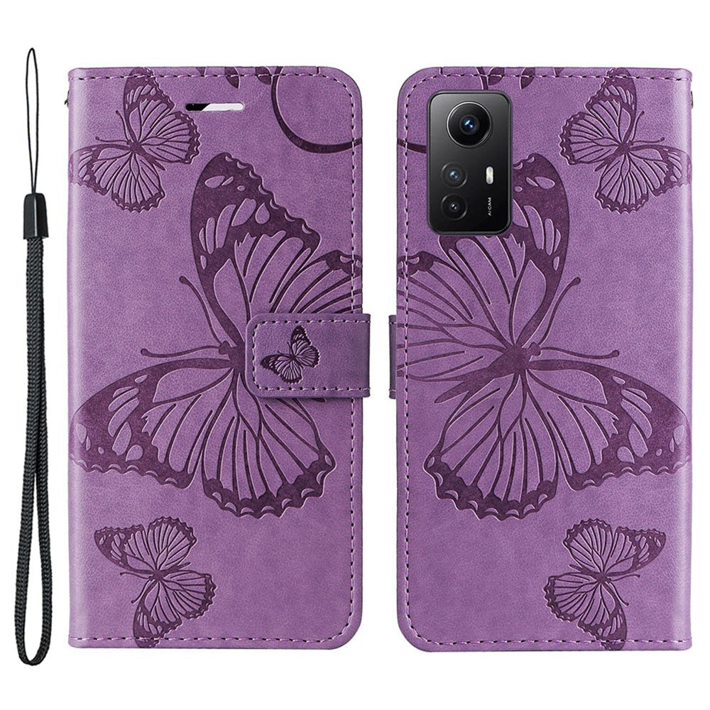 Xiaomi Redmi Note 12S 4G / Note 11 4G (Qualcomm) / Note 11S 4G Plånboksfodral Läderfodral med Blommig Fjärilstryck och Stativ