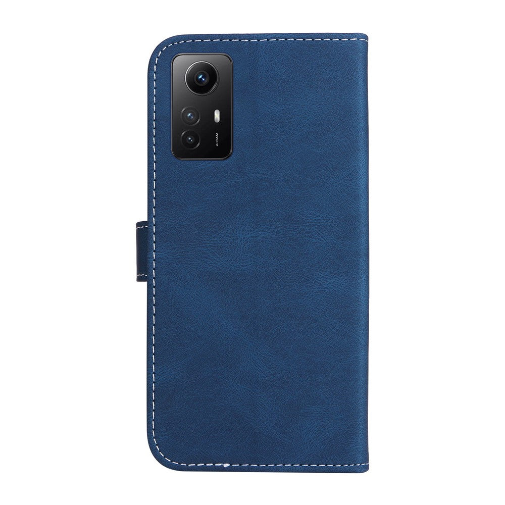 PU Leather Case for Xiaomi Redmi Note 12S 4G / Note 11 4G (Qualcomm) / Note 11S 4G Wallet Stand Three-color Splicing Phone Cover with Wrist Strap