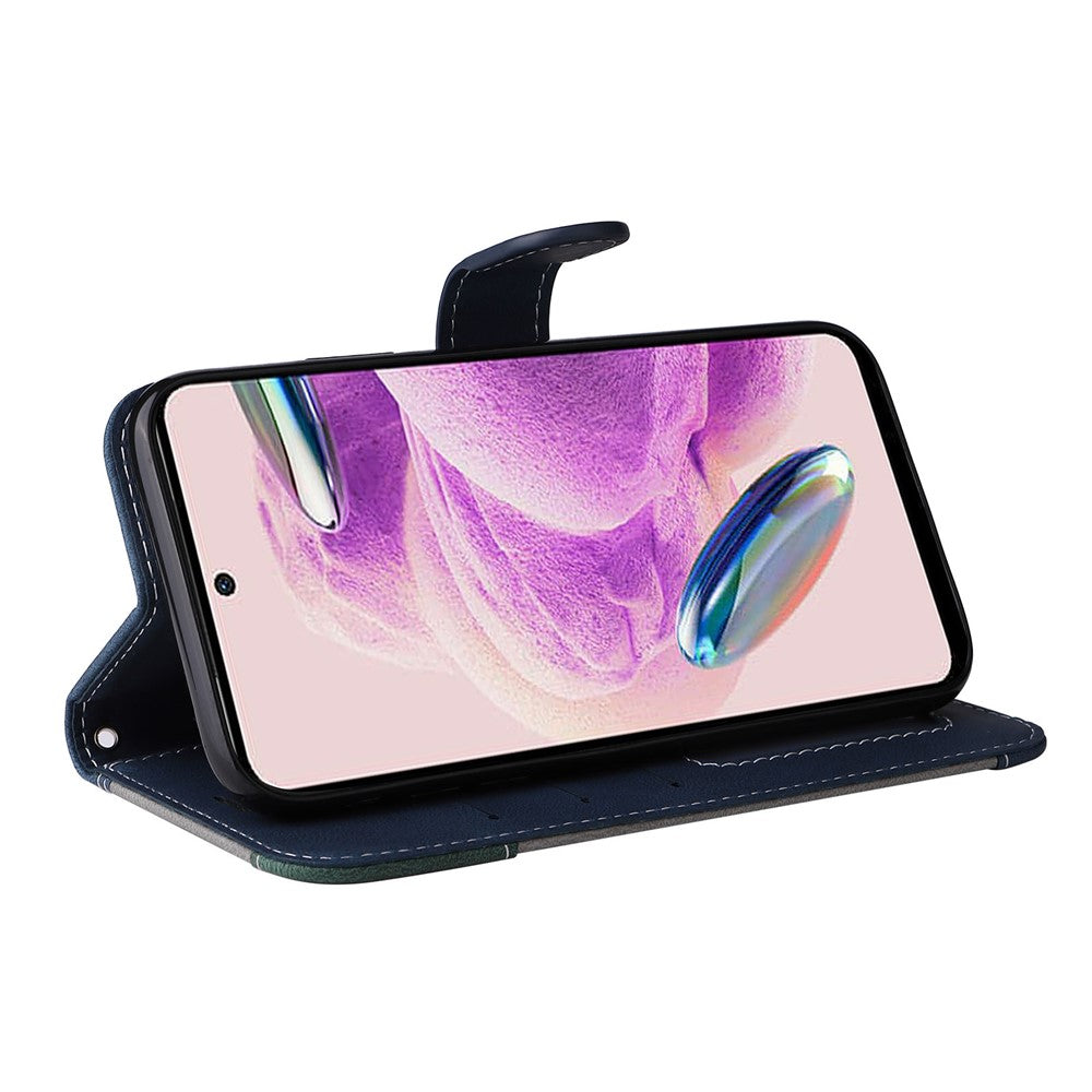 PU Leather Case for Xiaomi Redmi Note 12S 4G / Note 11 4G (Qualcomm) / Note 11S 4G Wallet Stand Three-color Splicing Phone Cover with Wrist Strap