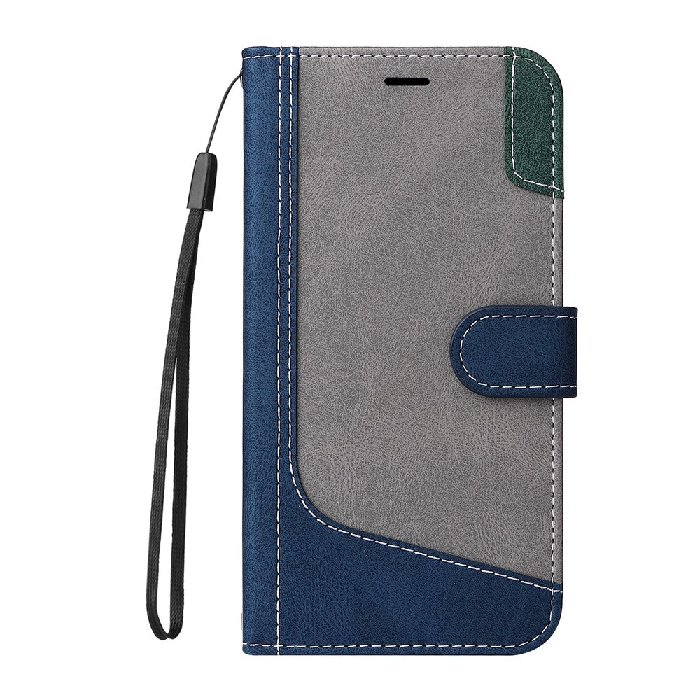 PU Leather Case for Xiaomi Redmi Note 12S 4G / Note 11 4G (Qualcomm) / Note 11S 4G Wallet Stand Three-color Splicing Phone Cover with Wrist Strap