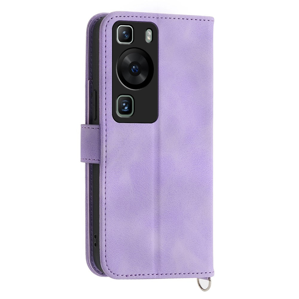 Plånboksfodral för Huawei P60 / P60 Pro, stötsäkert fodral, hudvänligt läderfodral med tryck, blommönster och rem