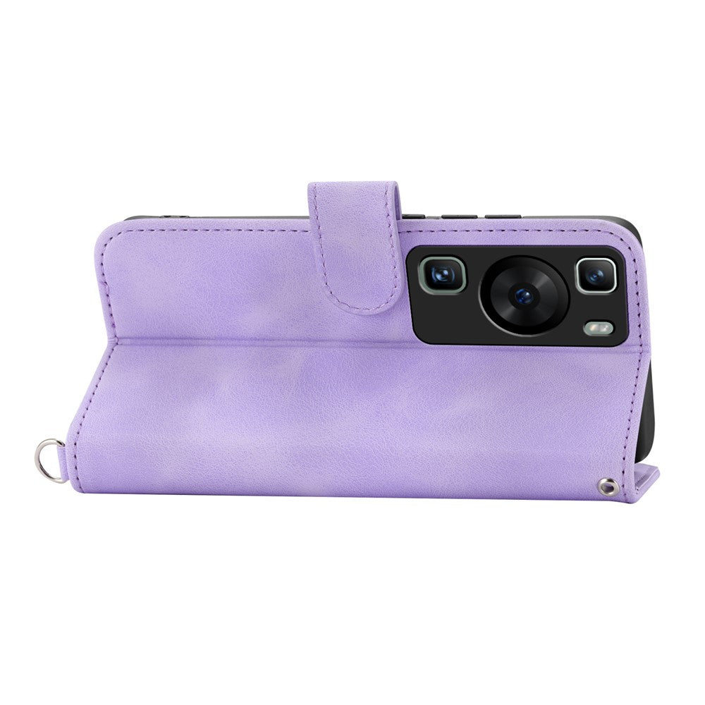 Plånboksfodral för Huawei P60 / P60 Pro, stötsäkert fodral, hudvänligt läderfodral med tryck, blommönster och rem