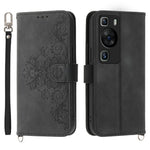 Plånboksfodral för Huawei P60 / P60 Pro, stötsäkert fodral, hudvänligt läderfodral med tryck, blommönster och rem