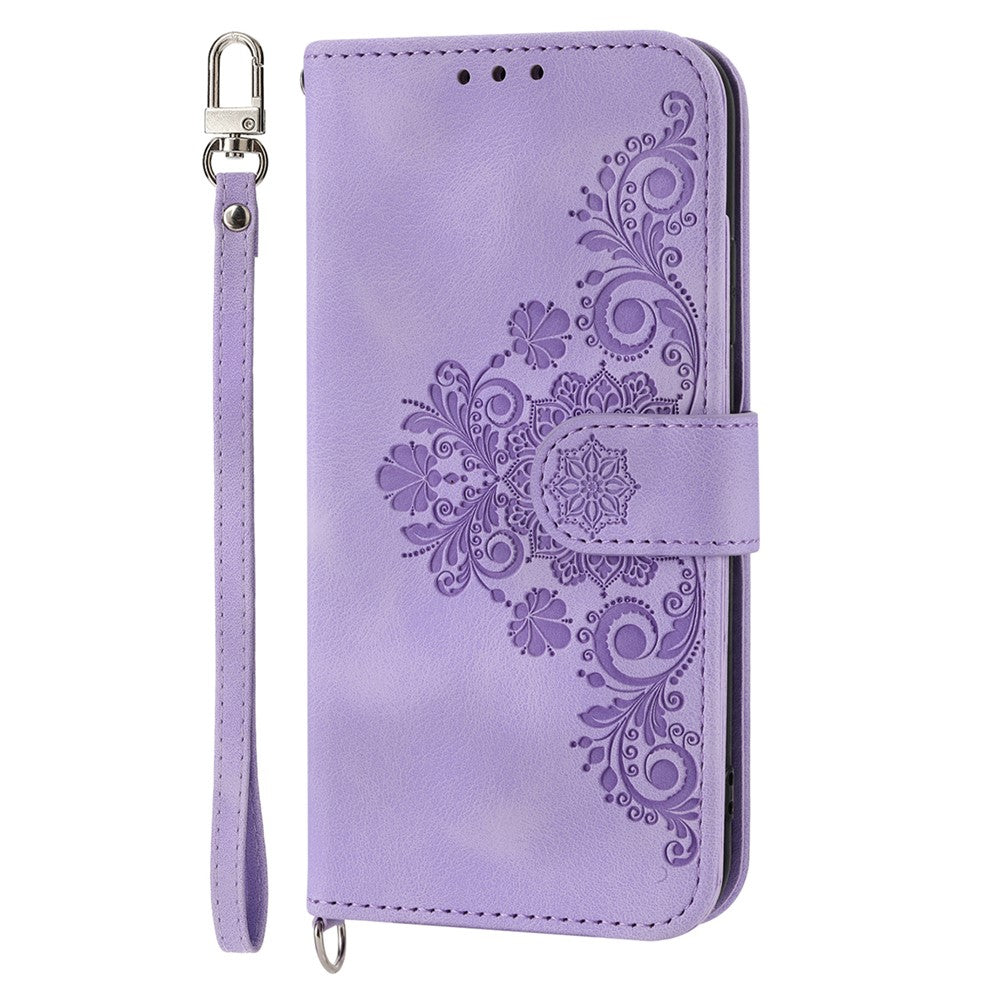 Shockproof Leather Cover for Honor X8a 4G Wallet Phone Case Imprinted Flower Skin-Touch Phone Shell with Strap