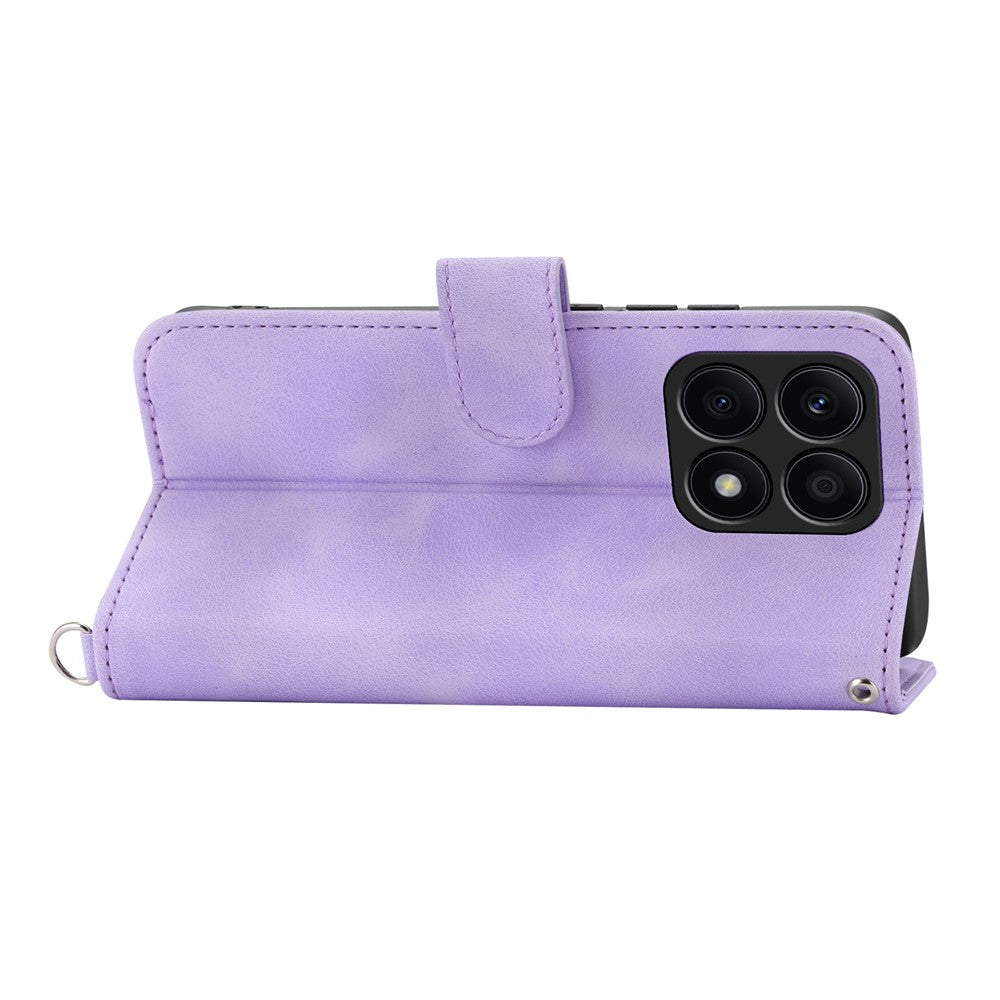 Shockproof Leather Cover for Honor X8a 4G Wallet Phone Case Imprinted Flower Skin-Touch Phone Shell with Strap