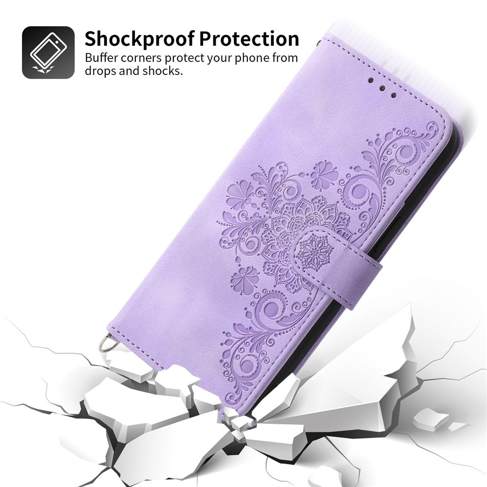 Shockproof Leather Cover for Honor X8a 4G Wallet Phone Case Imprinted Flower Skin-Touch Phone Shell with Strap