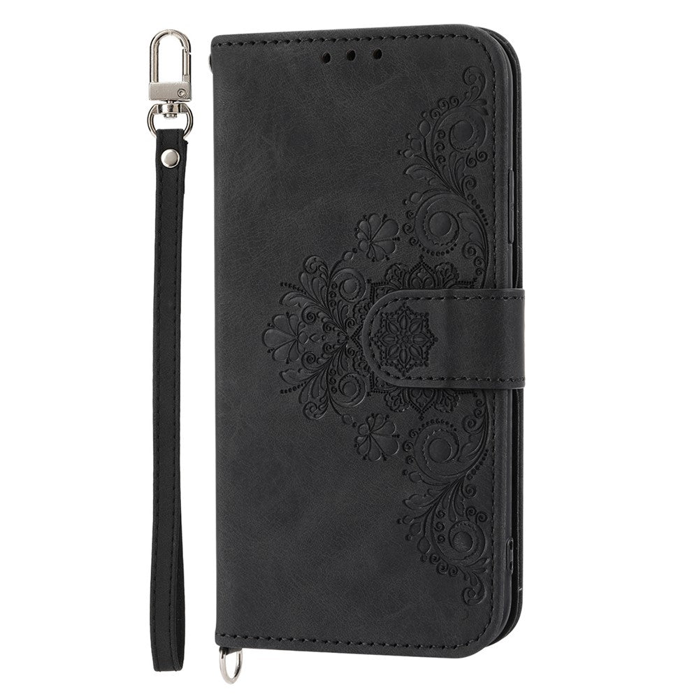 Flower Imprinted Phone Case for Huawei nova 11 Pro Skin-Touch Phone Shell Anti-Drop PU Leather Wallet Cover with Strap