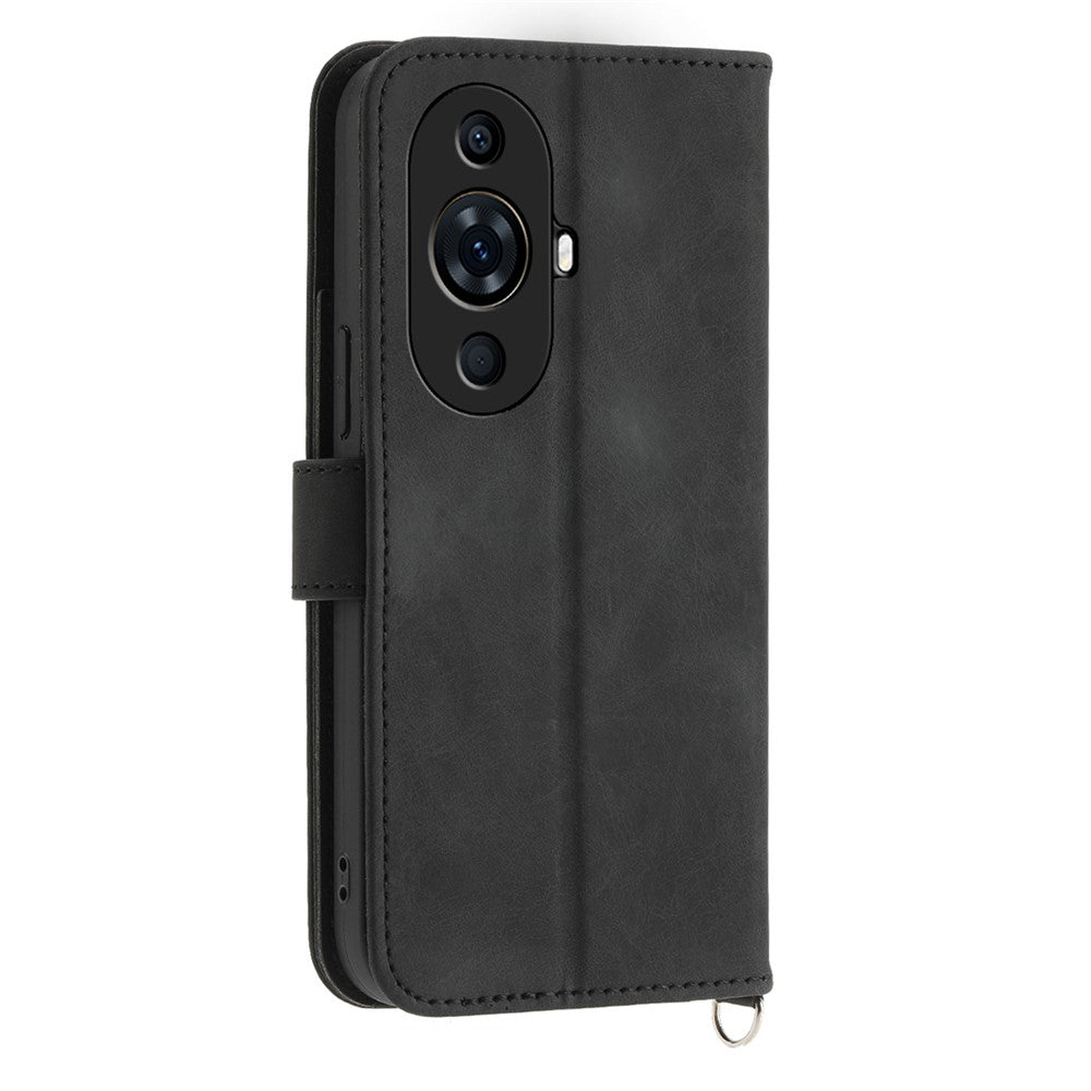Blompräglat mobilskal till Huawei nova 11 Pro Skin-Touch-mobilskal Fallskyddande PU-läderplånbok med rem