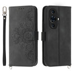Blompräglat mobilskal till Huawei nova 11 Pro Skin-Touch-mobilskal Fallskyddande PU-läderplånbok med rem