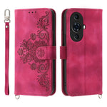 Flower Imprinted Phone Case for Huawei nova 11 Pro Skin-Touch Phone Shell Anti-Drop PU Leather Wallet Cover with Strap