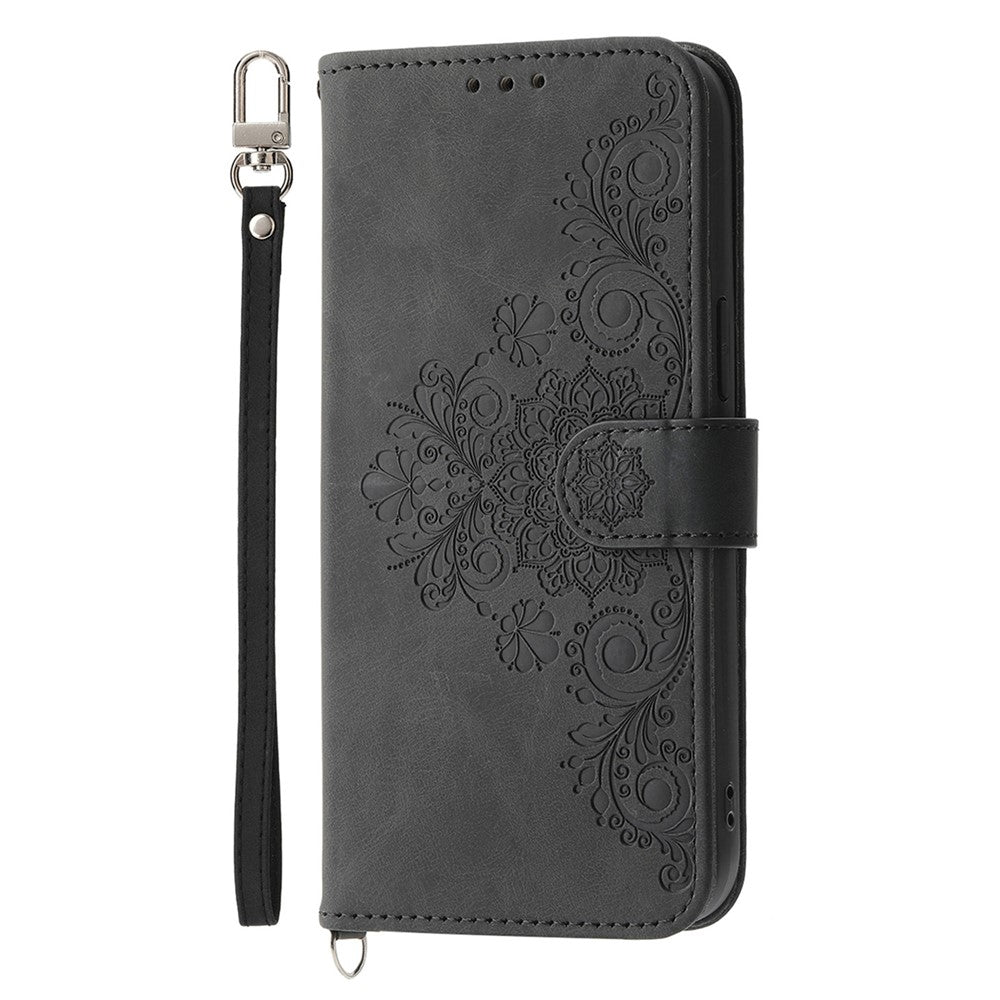 Shockproof Case for Xiaomi Redmi Note 12S 4G Flower Imprinted Leather Cover Skin-Touch Wallet Phone Case with Strap