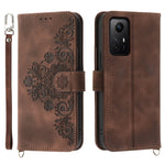 Shockproof Case for Xiaomi Redmi Note 12S 4G Flower Imprinted Leather Cover Skin-Touch Wallet Phone Case with Strap
