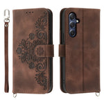 For Samsung Galaxy M54 5G / F54 5G Wallet Phone Case Flower Imprinted Skin-Touch Leather Cover with Strap