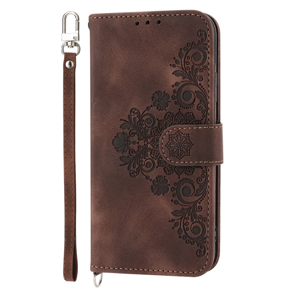 For Samsung Galaxy M54 5G / F54 5G Wallet Phone Case Flower Imprinted Skin-Touch Leather Cover with Strap