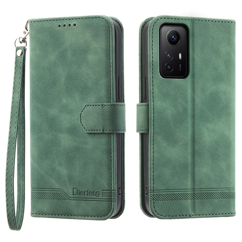 DIERFENG DF-03 for Xiaomi Redmi Note 12S 4G Leather Wallet Stand Phone Case Lines Imprinted Phone Cover