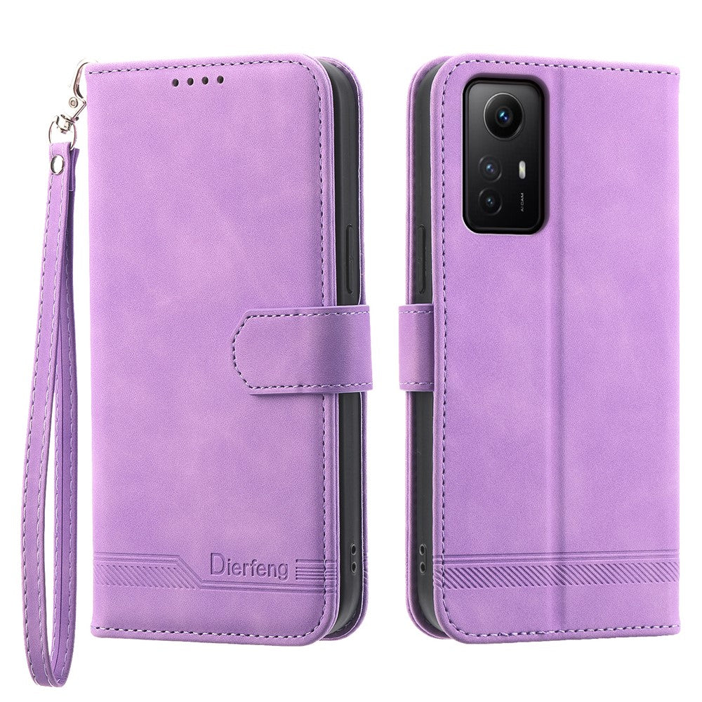 DIERFENG DF-03 for Xiaomi Redmi Note 12S 4G Leather Wallet Stand Phone Case Lines Imprinted Phone Cover