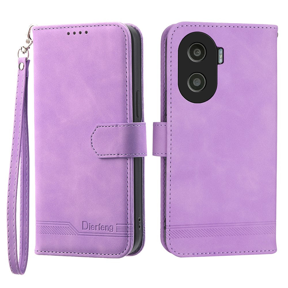 DIERFENG DF-03 for Honor X40i 5G Leather Phone Case Lines Imprinted Flip Stand Wallet Cover