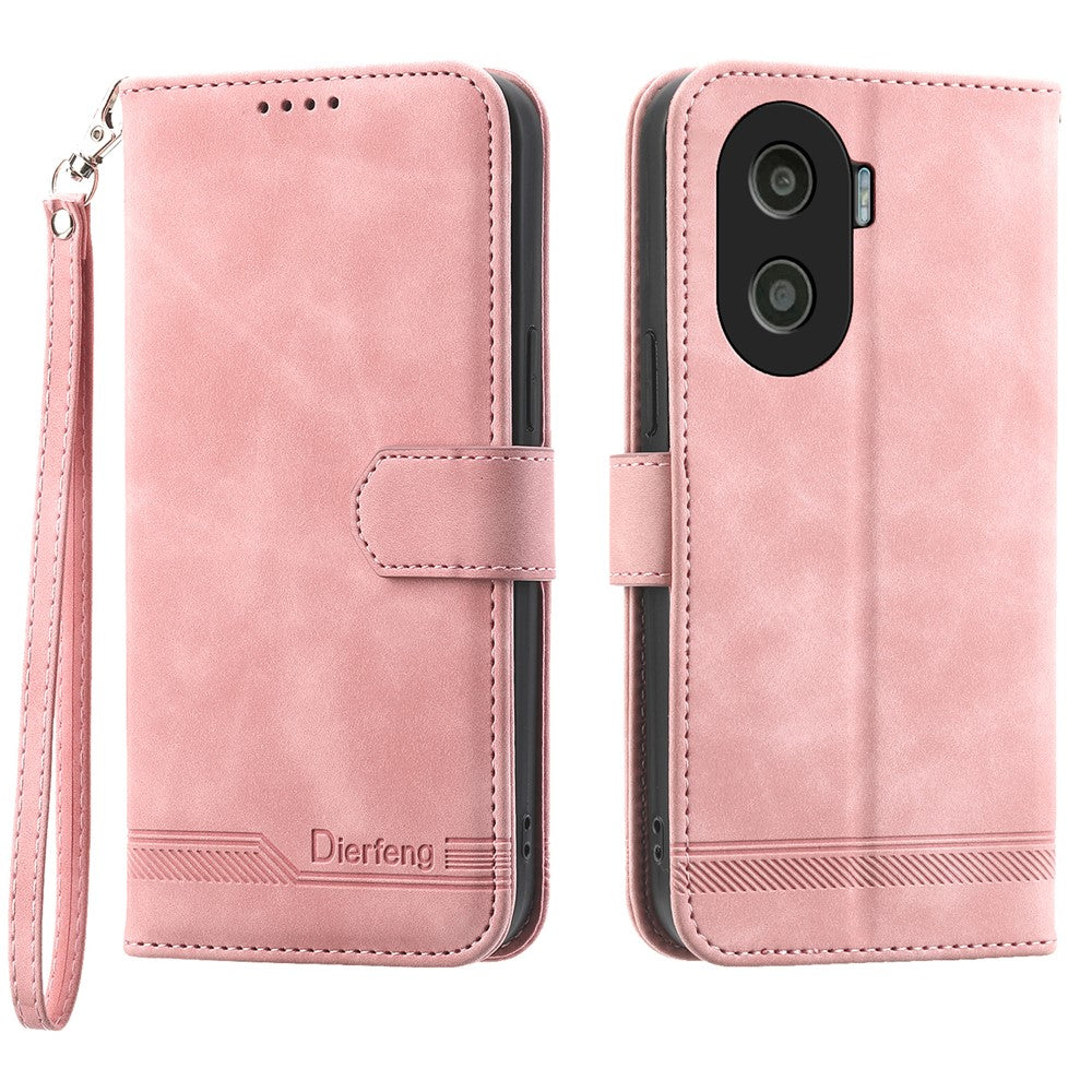 DIERFENG DF-03 for Honor X40i 5G Leather Phone Case Lines Imprinted Flip Stand Wallet Cover