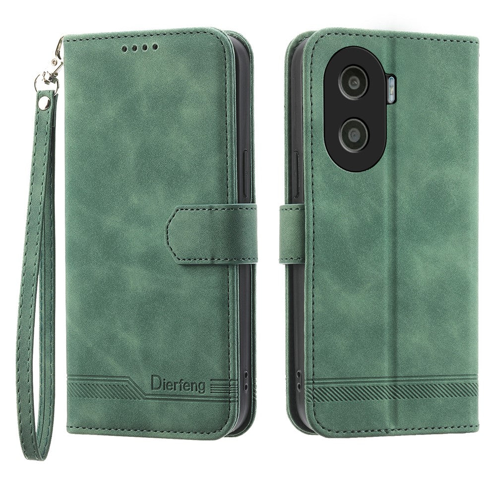 DIERFENG DF-03 for Honor X40i 5G Leather Phone Case Lines Imprinted Flip Stand Wallet Cover