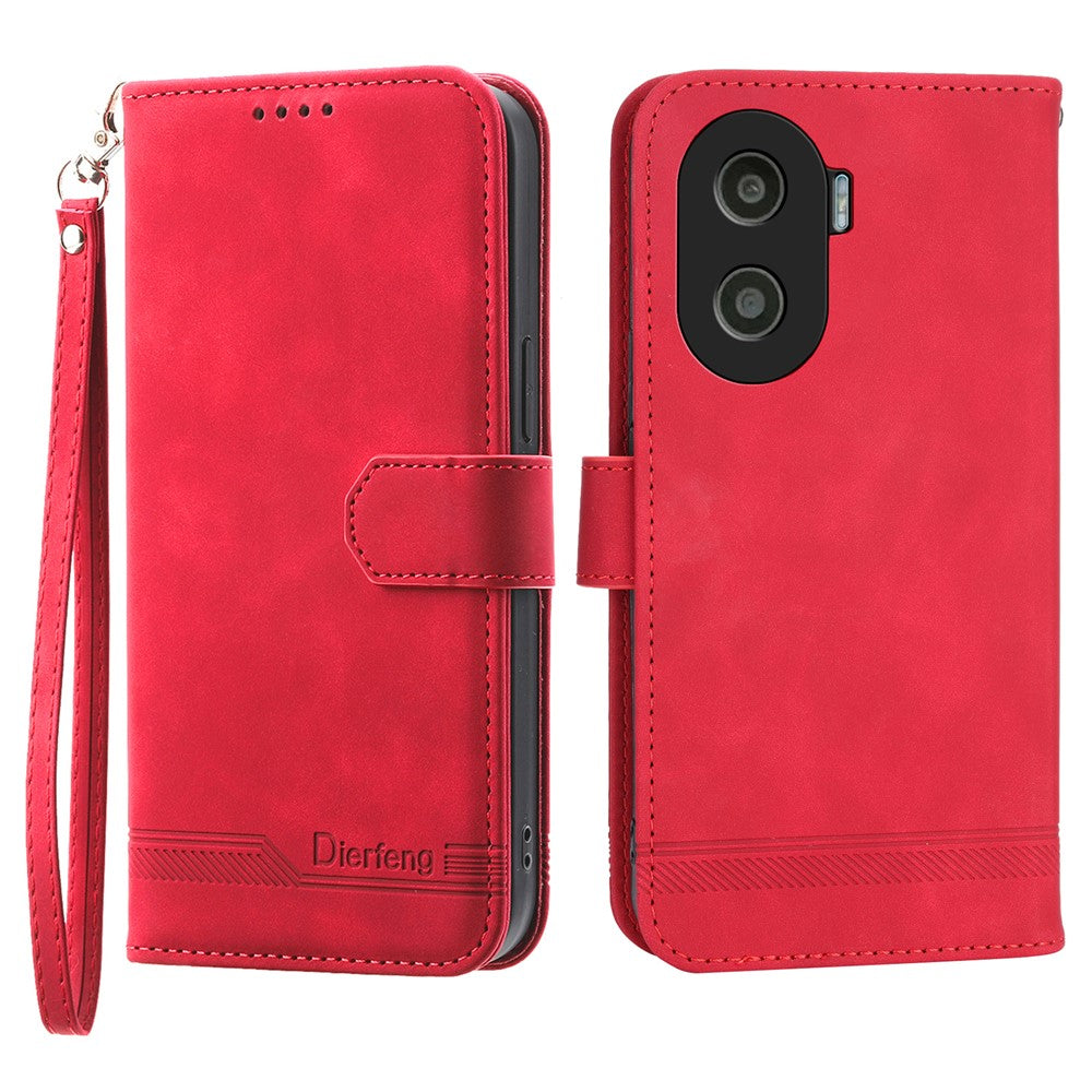 DIERFENG DF-03 for Honor X40i 5G Leather Phone Case Lines Imprinted Flip Stand Wallet Cover