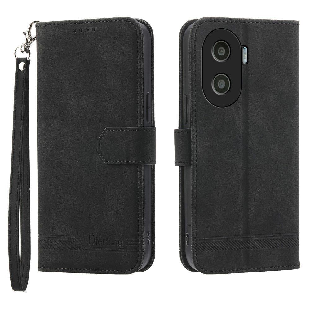 DIERFENG DF-03 for Honor X40i 5G Leather Phone Case Lines Imprinted Flip Stand Wallet Cover