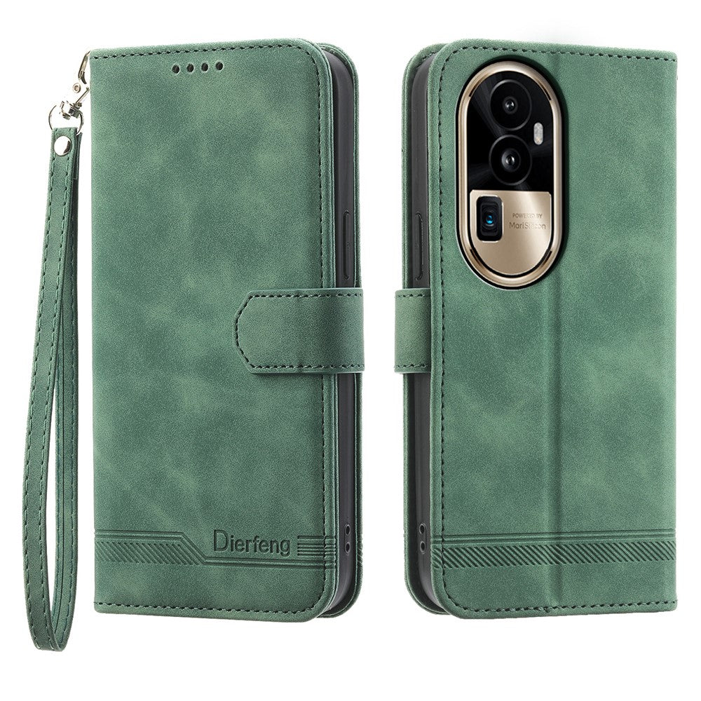 DIERFENG DF-03 Phone Cover for Oppo Reno10 Pro+ 5G , Lines Imprinted PU Leather Wallet Flip Stand Case