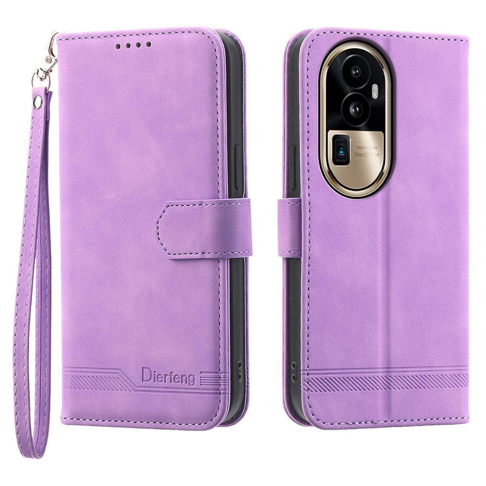DIERFENG DF-03 Phone Cover for Oppo Reno10 Pro+ 5G , Lines Imprinted PU Leather Wallet Flip Stand Case