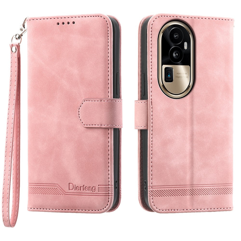 DIERFENG DF-03 Phone Cover for Oppo Reno10 Pro+ 5G , Lines Imprinted PU Leather Wallet Flip Stand Case