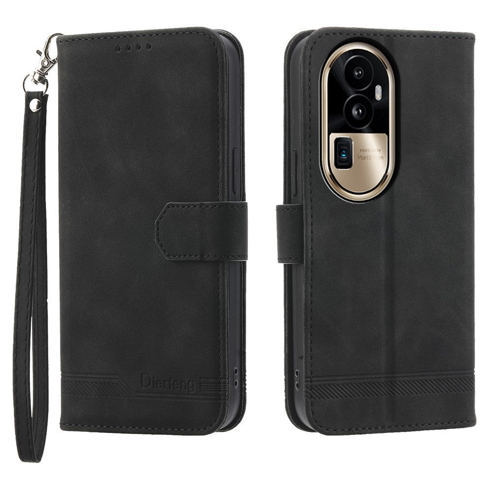 DIERFENG DF-03 Phone Cover for Oppo Reno10 Pro+ 5G , Lines Imprinted PU Leather Wallet Flip Stand Case