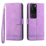 DIERFENG DF-03 för Huawei P60 / P60 Pro Lines Printed Phone Cover PU Leather Fold Stand Mobilskal