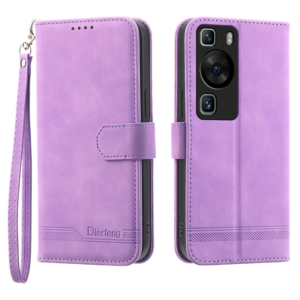 DIERFENG DF-03 för Huawei P60 / P60 Pro Lines Printed Phone Cover PU Leather Fold Stand Mobilskal
