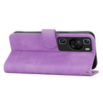 DIERFENG DF-03 för Huawei P60 / P60 Pro Lines Printed Phone Cover PU Leather Fold Stand Mobilskal