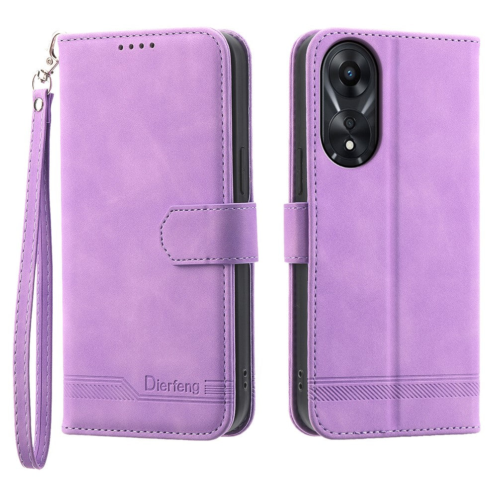 DIERFENG DF-03 för Oppo A78 5G Lädermobilskal Lines Imprint Fallskyddande Fodral med Stativ Plånbok