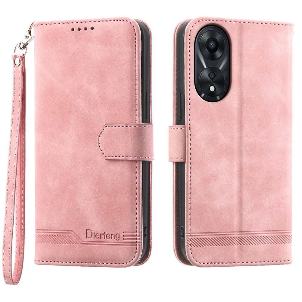 DIERFENG DF-03 för Oppo A78 5G Lädermobilskal Lines Imprint Fallskyddande Fodral med Stativ Plånbok