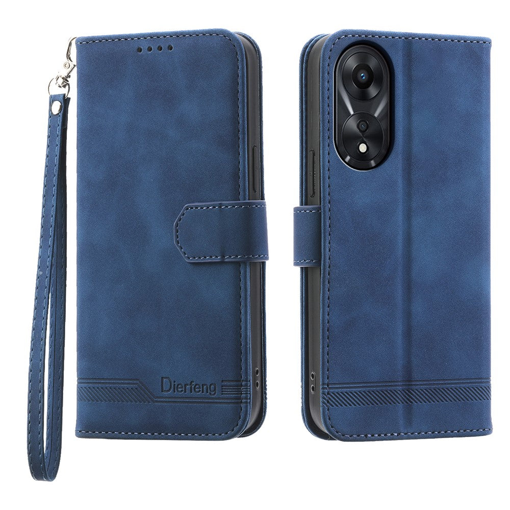 DIERFENG DF-03 för Oppo A78 5G Lädermobilskal Lines Imprint Fallskyddande Fodral med Stativ Plånbok