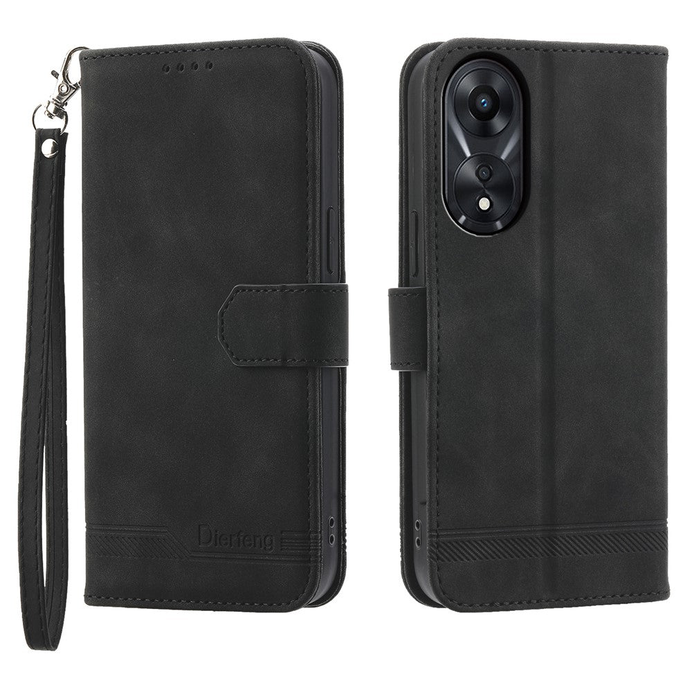 DIERFENG DF-03 för Oppo A78 5G Lädermobilskal Lines Imprint Fallskyddande Fodral med Stativ Plånbok
