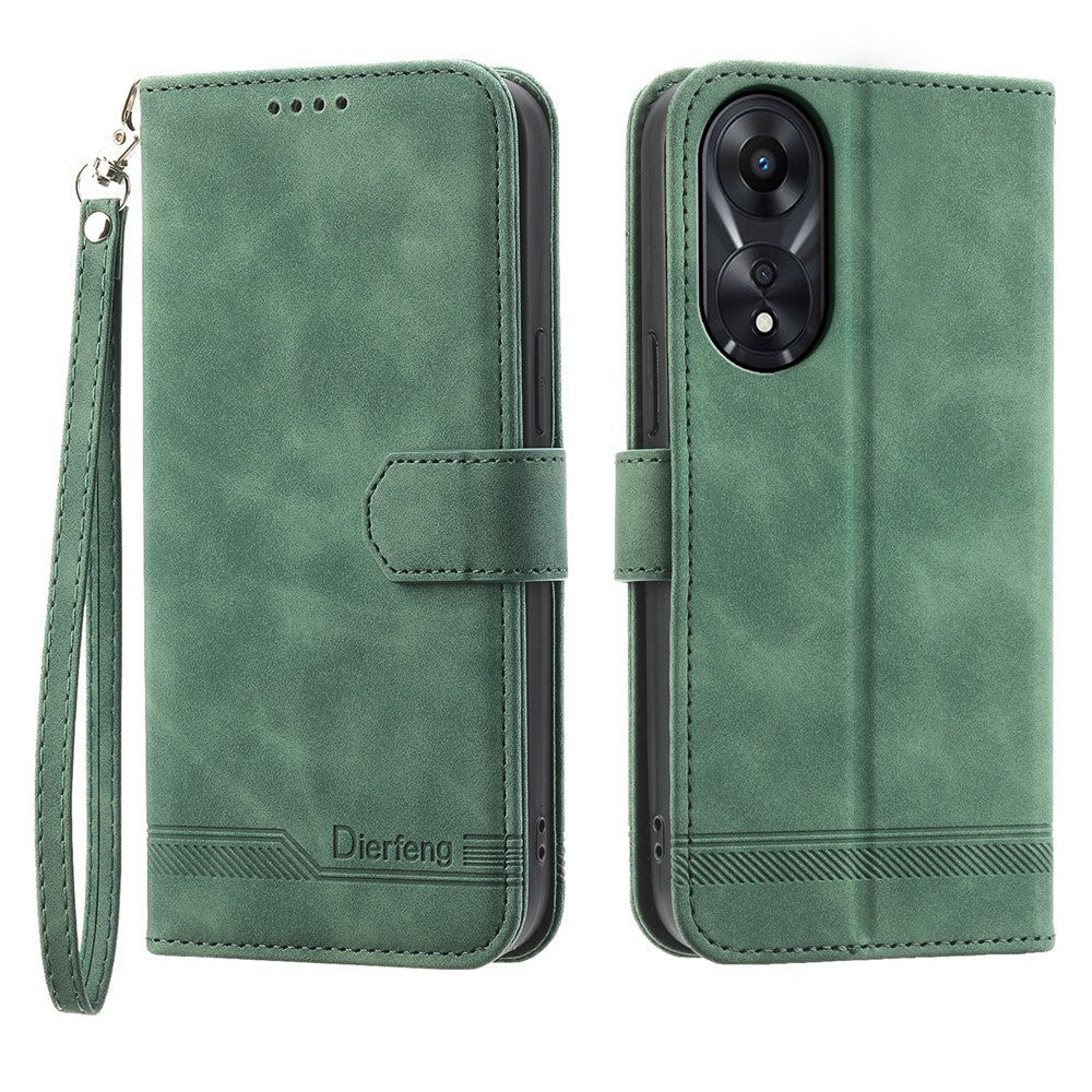 DIERFENG DF-03 för Oppo A78 5G Lädermobilskal Lines Imprint Fallskyddande Fodral med Stativ Plånbok