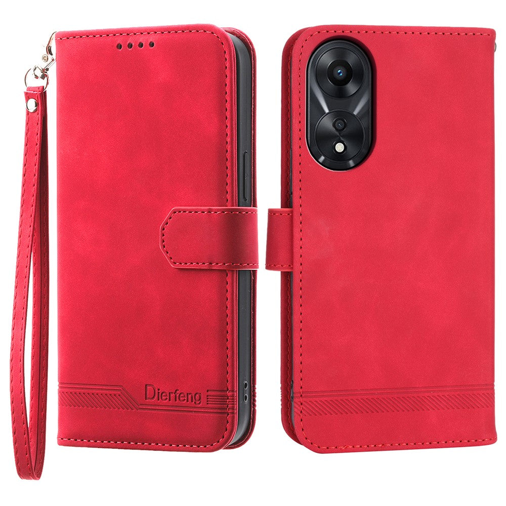 DIERFENG DF-03 för Oppo A78 5G Lädermobilskal Lines Imprint Fallskyddande Fodral med Stativ Plånbok