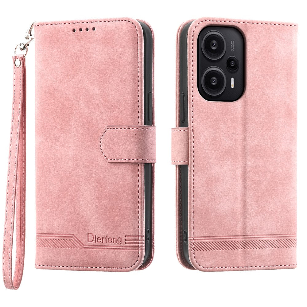 DIERFENG DF-03 for Xiaomi Redmi Note 12 Turbo / Poco F5 5G Leather Wallet Mobile Case Lines Imprinted Stand Cover