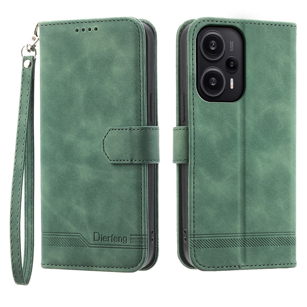 DIERFENG DF-03 for Xiaomi Redmi Note 12 Turbo / Poco F5 5G Leather Wallet Mobile Case Lines Imprinted Stand Cover