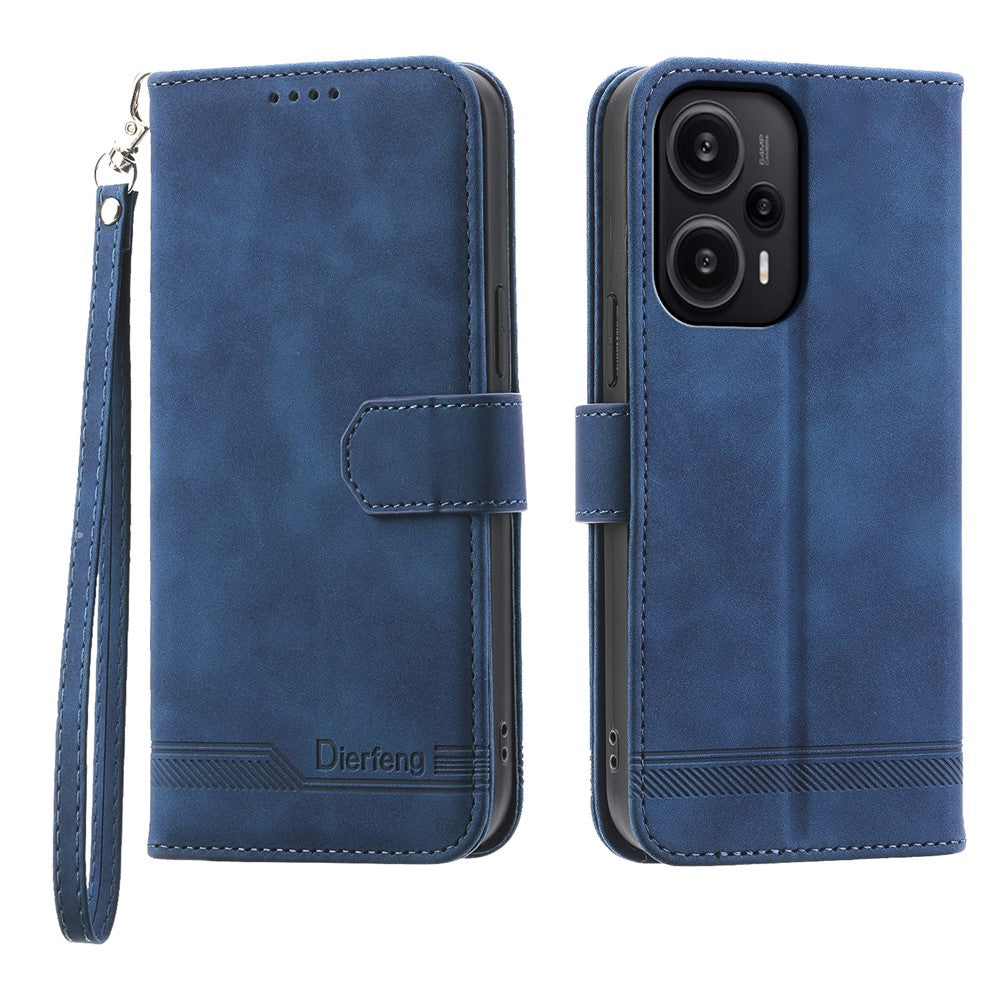 DIERFENG DF-03 for Xiaomi Redmi Note 12 Turbo / Poco F5 5G Leather Wallet Mobile Case Lines Imprinted Stand Cover