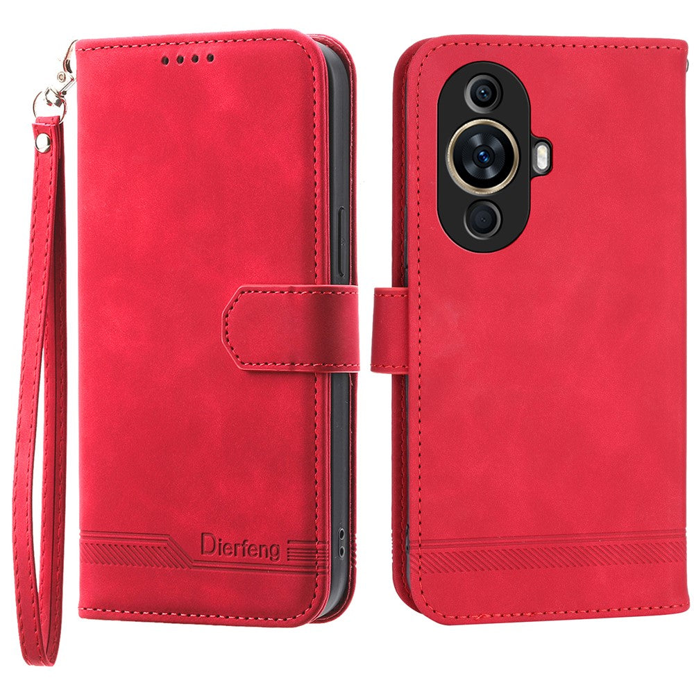 DIERFENG DF-03 Phone Case for Huawei nova 11 / nova 12s 4G / nova 12 Lite 4G , Lines Imprinted Leather Wallet Flip Stand Cover