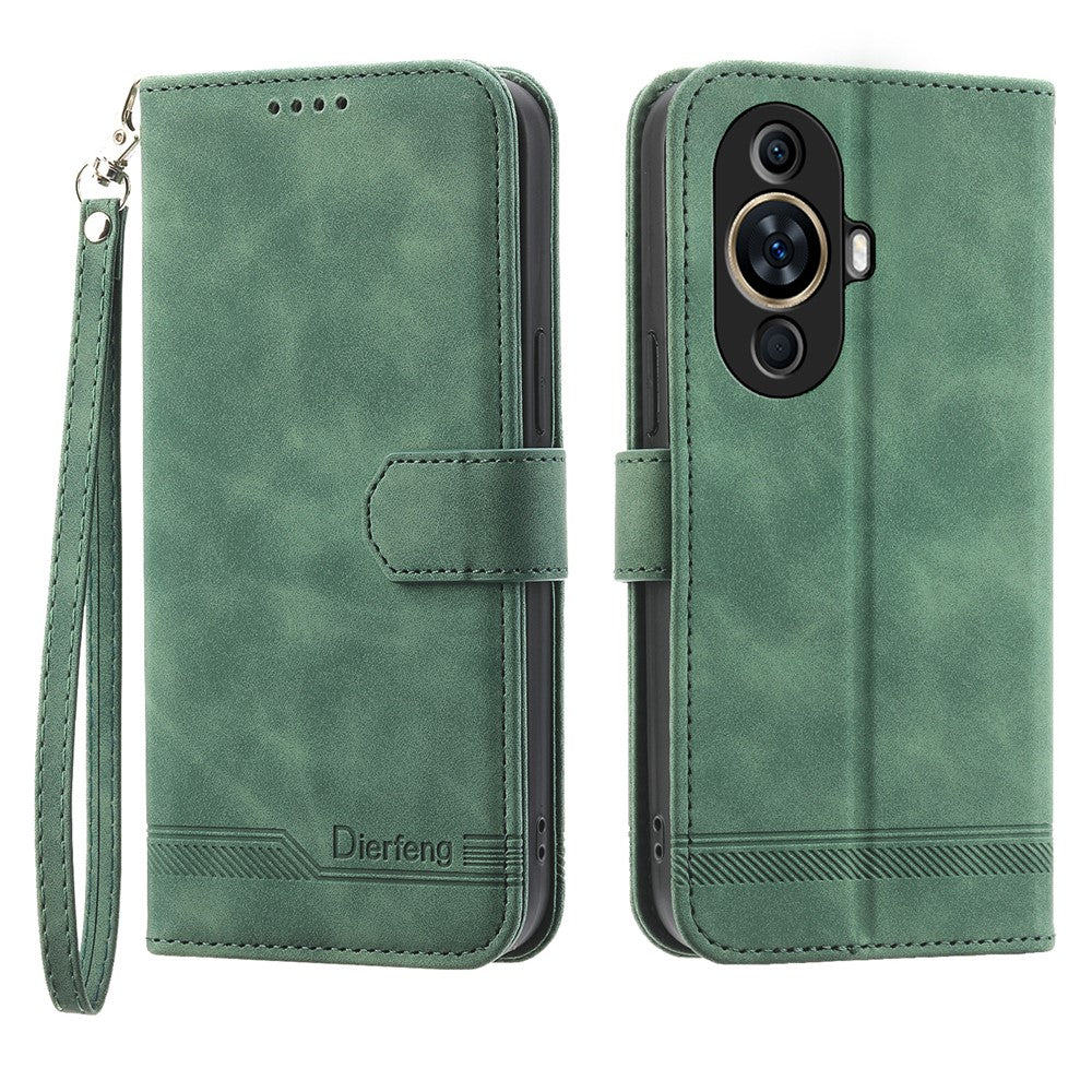 DIERFENG DF-03 Phone Case for Huawei nova 11 / nova 12s 4G / nova 12 Lite 4G , Lines Imprinted Leather Wallet Flip Stand Cover