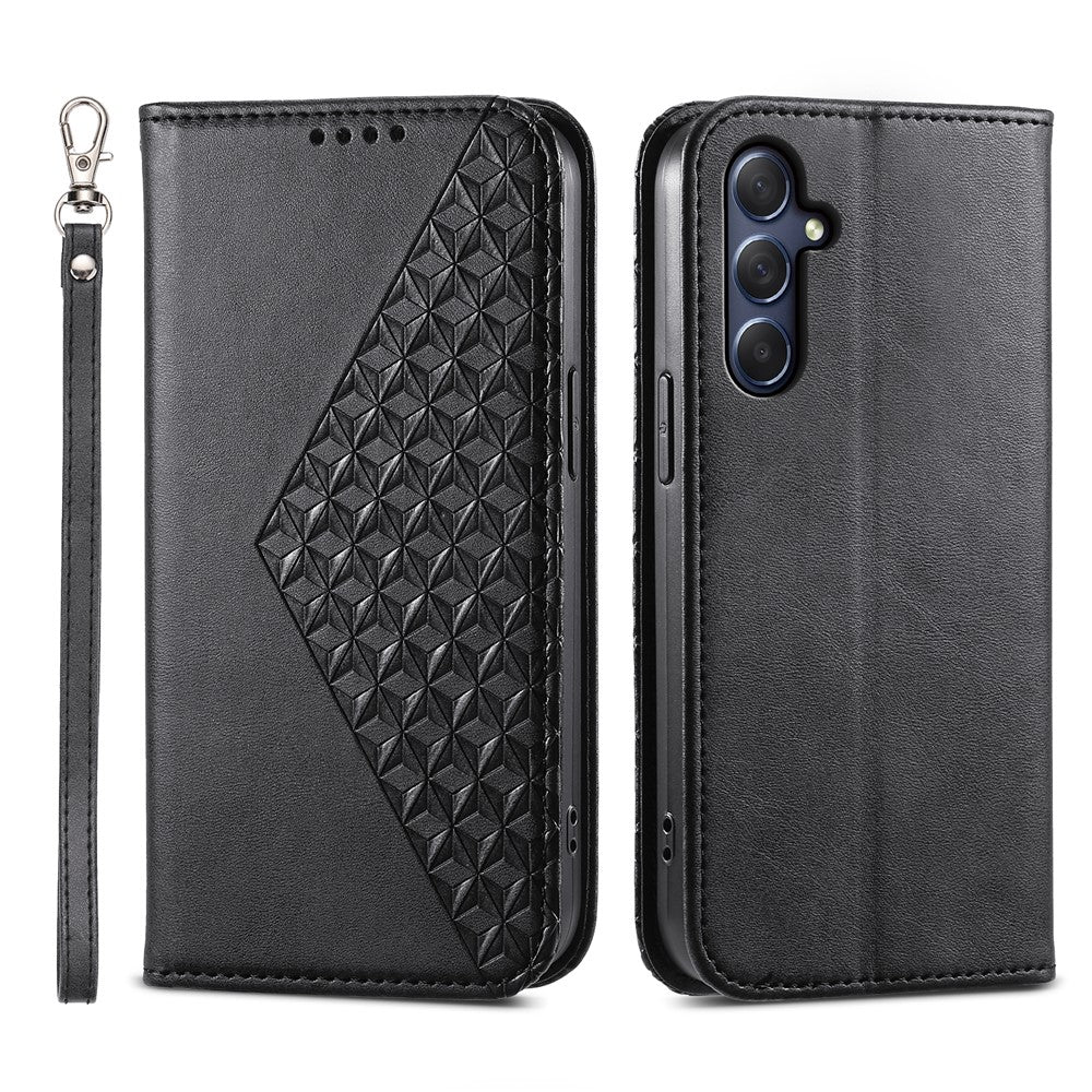 Telefonlæderetui til Samsung Galaxy M54 5G / F54 5G, Imprintet Rhombus Mønsterpung og Stand Cover