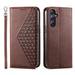 Telefonlæderetui til Samsung Galaxy M54 5G / F54 5G, Imprintet Rhombus Mønsterpung og Stand Cover