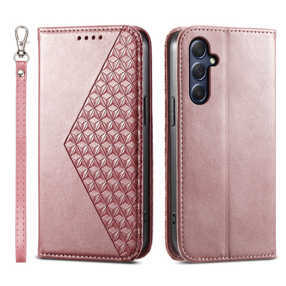 Telefonlæderetui til Samsung Galaxy M54 5G / F54 5G, Imprintet Rhombus Mønsterpung og Stand Cover
