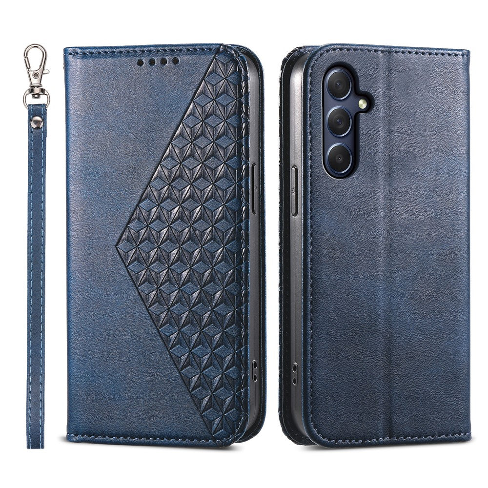 Telefonlæderetui til Samsung Galaxy M54 5G / F54 5G, Imprintet Rhombus Mønsterpung og Stand Cover